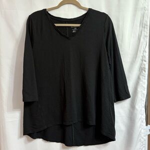 Chico's Women’s Size 2 Black 3/4 Sleeve V-Neck Top Casual